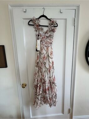 PatBO White Floral High-Low Ruffle Midi Dress
